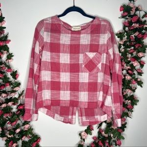 Cloth & Stone, pink/white checkered top- small